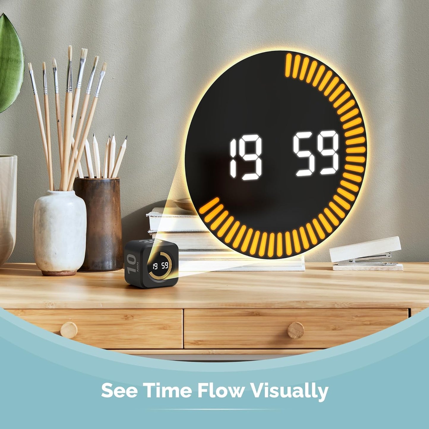 KADAMS Pomodoro Timer – Visual Cube with 5/10/30/60 Min Presets, LED Countdown Ring & Count Up Mode, Silent Flip Productivity Timer for Study, Classroom, Office, Cooking (Green 5-10-30-60 min)