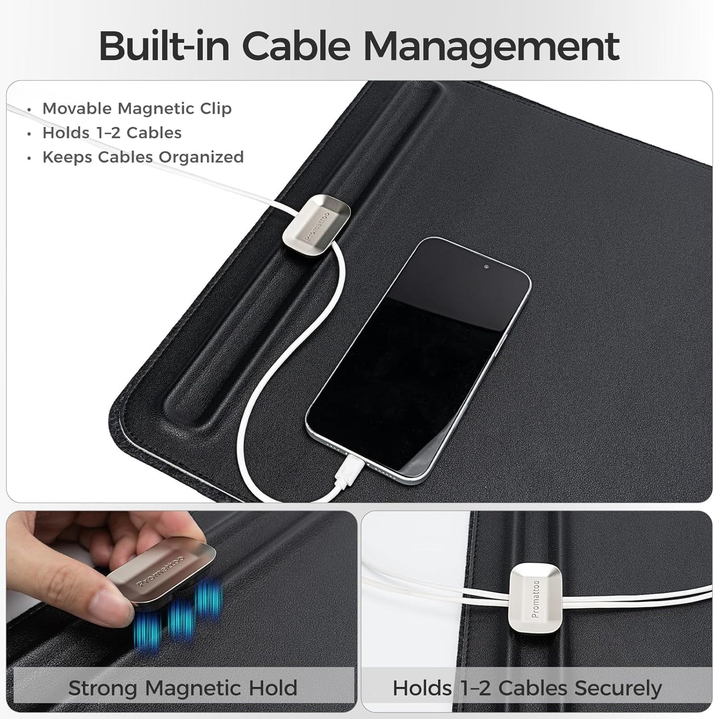Desk Mat – Double-Sided Vegan Leather & Felt | Built-In Magnetic Cable Organizer & File Storage | Premium Workspace Pad for Office, Gaming & Creative Professionals-（Brown）