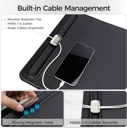 Desk Mat – Double-Sided Vegan Leather & Felt | Built-In Magnetic Cable Organizer & File Storage | Premium Workspace Pad for Office, Gaming & Creative Professionals-（Brown）