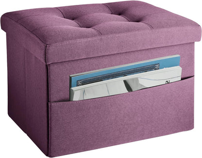 LINMAGCO Ottoman Storage Ottoman with Storage Small Foot Rest Stool Under Desk Stool Short Folding Footrest Linen Cloth Dark Gray 16X12X12IN