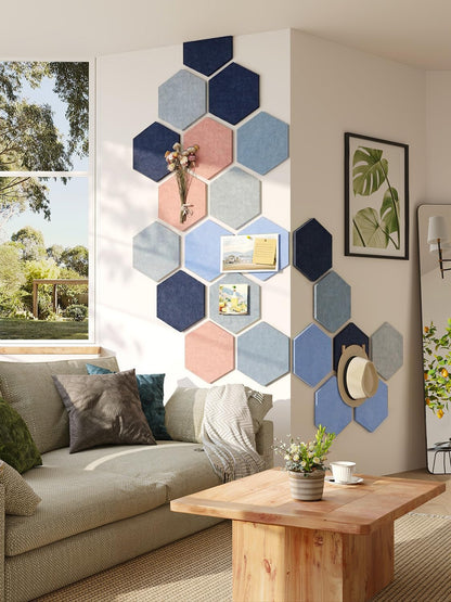 8 Pack Hexagon Felt Bulletin Board Tiles - 12" Large Thick Pin Board for Walls with 30 Push Pins, DIY Boards for Office Home School Decor, Aesthetic Hex Cork Board Alternative