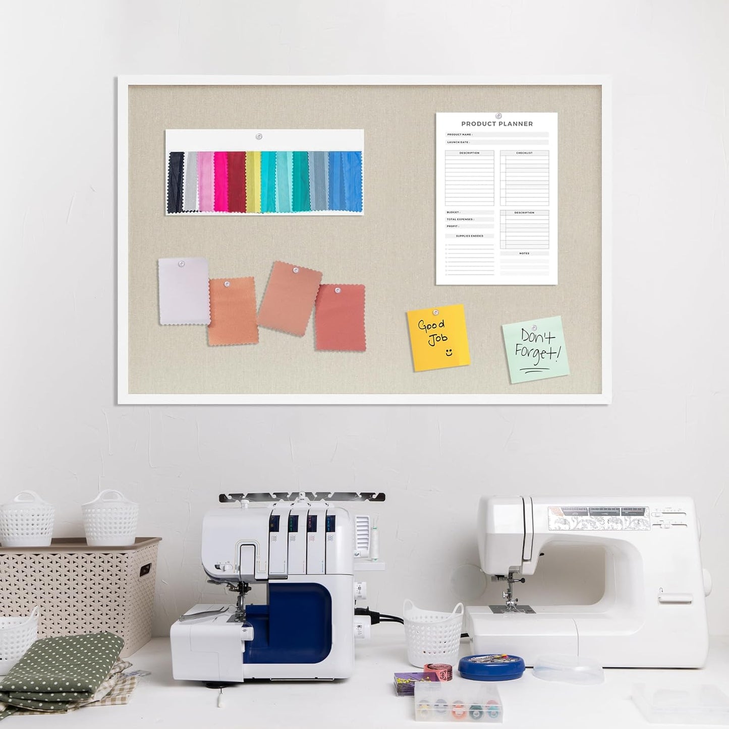 DAHAPYBOO Cork Board with Linen White,Bulletin Board 17"x12" Hanging Corkboards for Office Home School Message Board or Vision Board Decoration.