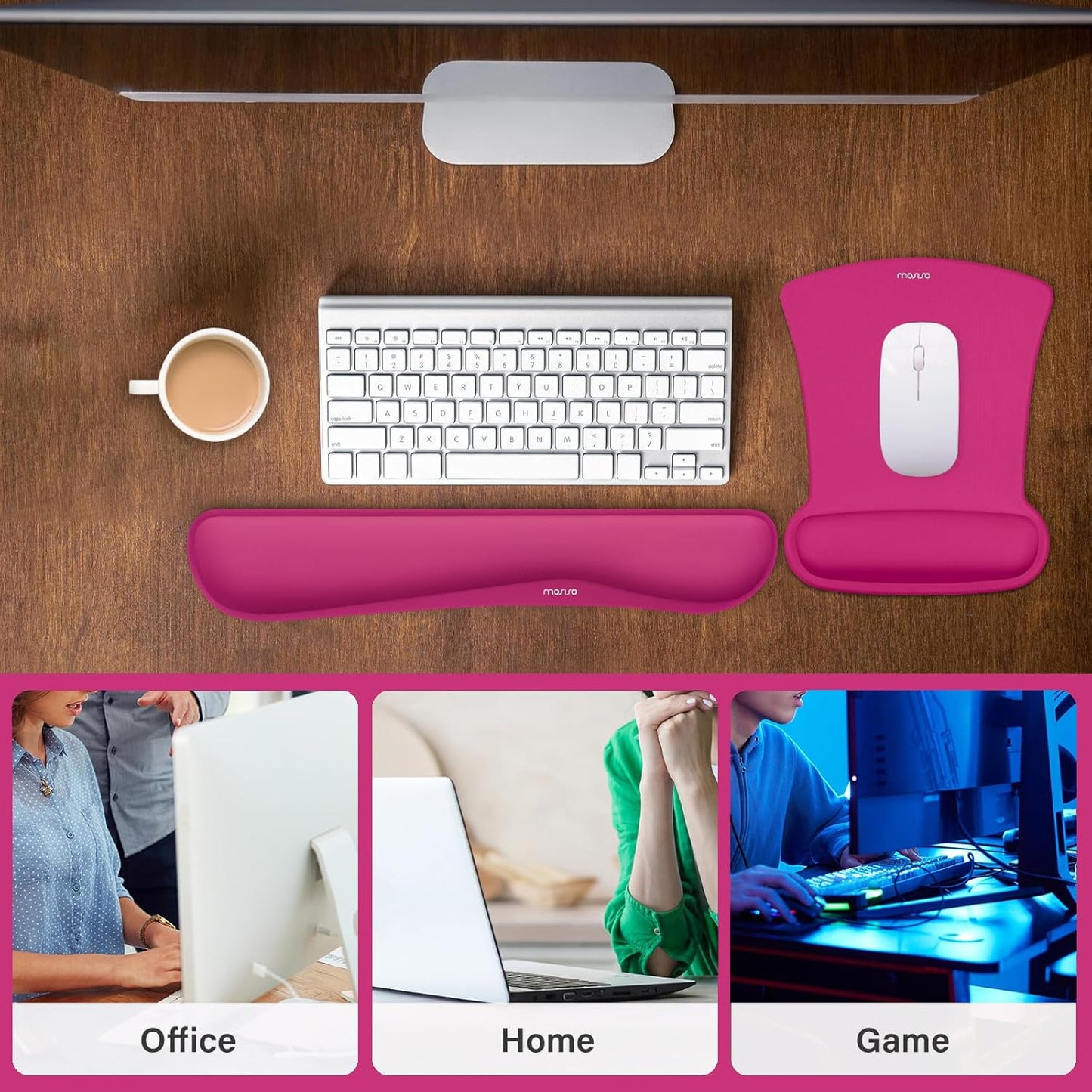 MOSISO Wrist Rest Support for Mouse Pad & Keyboard Set, Ergonomic Mousepad Non-Slip Base Home/Office Pain Relief & Easy Typing Cushion with Neoprene Cloth & Raised Memory Foam, Black