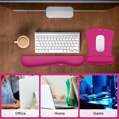 MOSISO Wrist Rest Support for Mouse Pad & Keyboard Set, Ergonomic Mousepad Non-Slip Base Home/Office Pain Relief & Easy Typing Cushion with Neoprene Cloth & Raised Memory Foam, Black