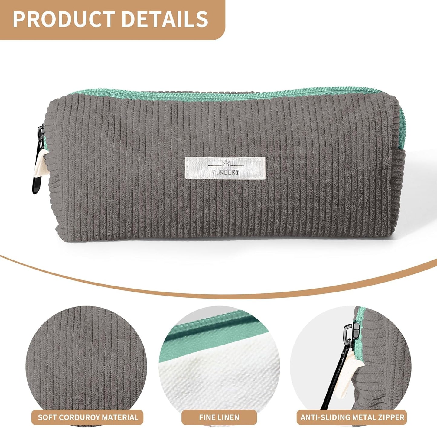 Pencil Bag Pen Case, Soft Corduroy Small Pencil Pouch Organizer with Zipper, Cute Pencil Case Pouch Stationery for Girls and Boys – Apricot