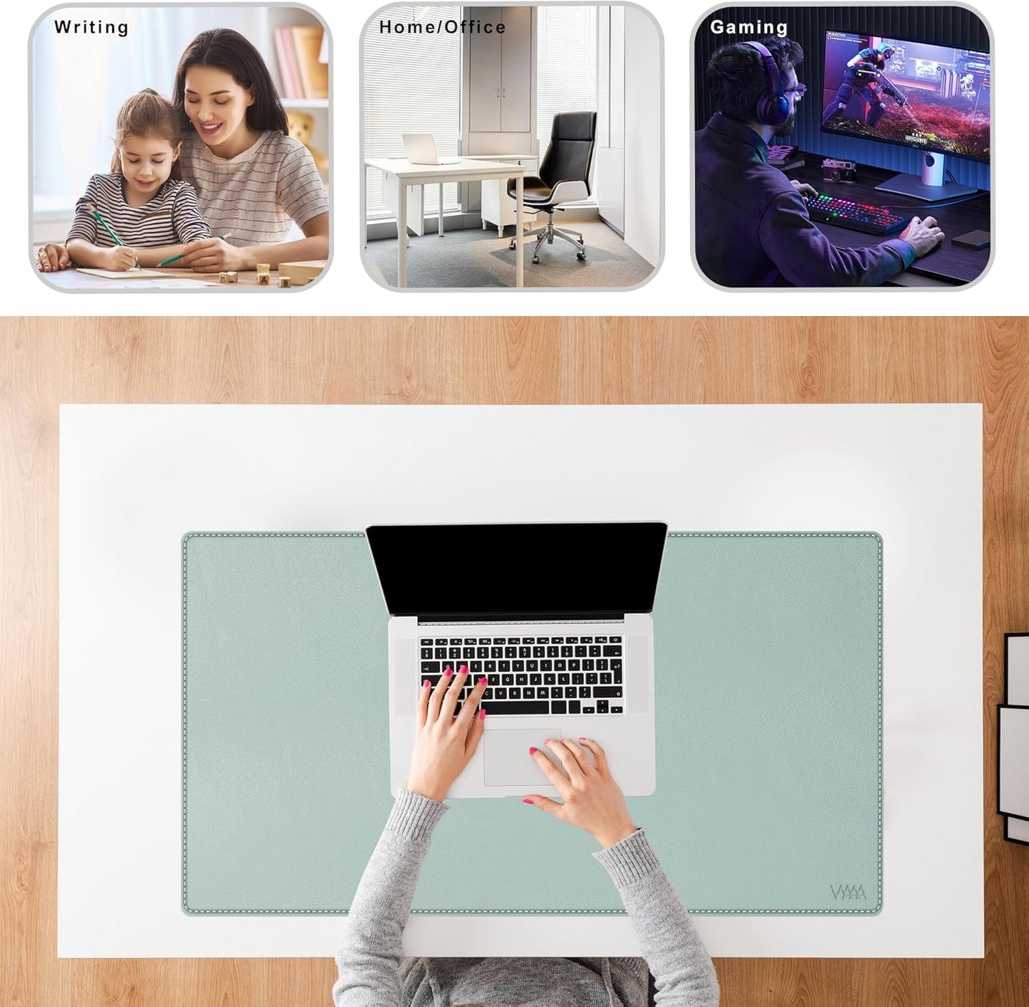 Vyaaa PU Leather & Cork Desk Mat, 39.4"x15.7" Dual Sided Computer Desk mat, Waterproof Large Mouse Pad, Non-Slip Office Desk pad, Office Desk Protector for Work/Gaming/Home (Black)