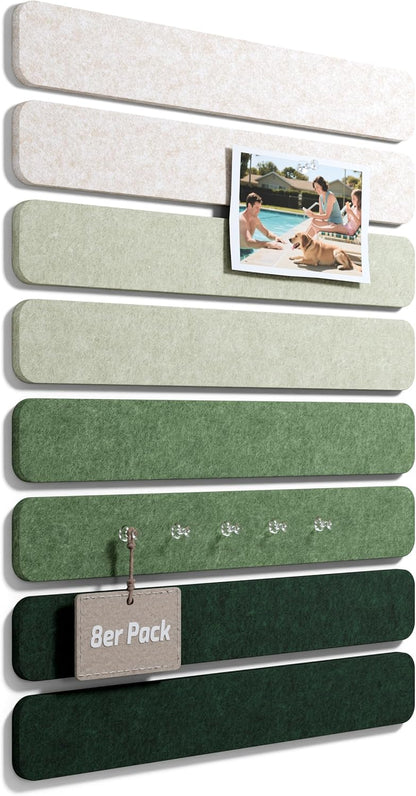 Fluxynara Cork Board Alternative Felt Strip Board 8-Pack 13"x2", Office Pin Board with 50 Push Pins, Adhesive Install for Bedroom Door & Home Office(Linen Dusk)