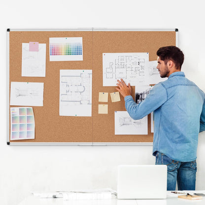 Bulletin Board 36 x 48, Silver Aluminium Framed 4x3 Large Wall Mounted Cork Office Notice Pin Board