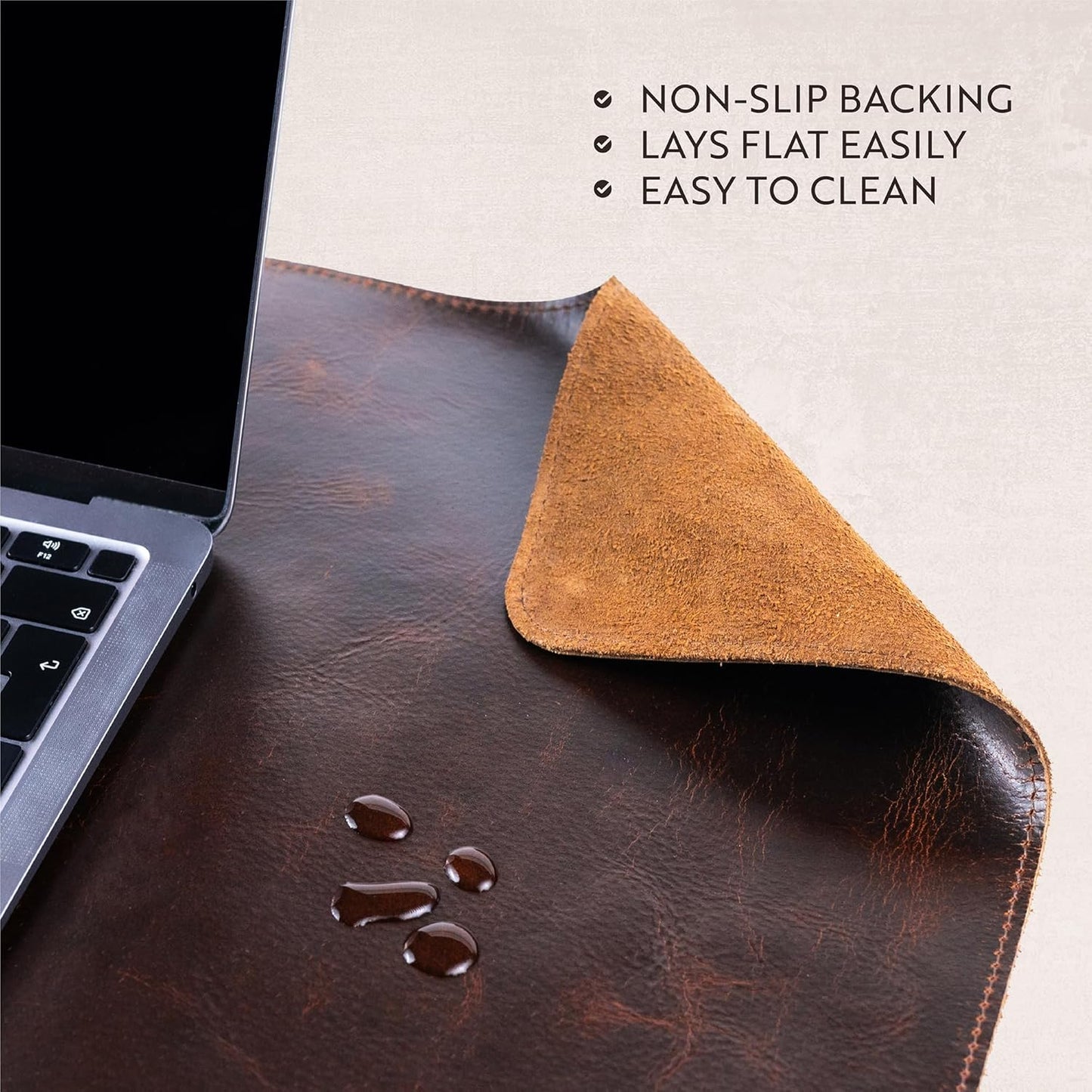moonster 100% Genuine Leather Desk Pad with Ballpoint Pen Holder – Desk Mat Protector for Office Tables - Large Mouse Pad, Non-Slip PU Leather Desk Blotter, Laptop Desk Cover 31" x 16"