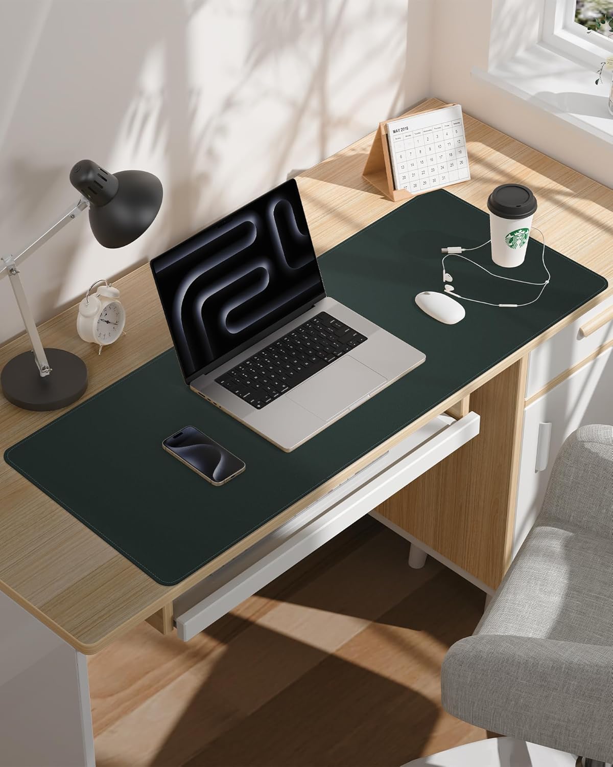AFIING Desk Pad Protector 23.6" x 13.7" - Non-Slip Waterproof PU Leather Desk Mat for Mouse, Keyboard, Laptop, Office and Home Workspace (Beige)