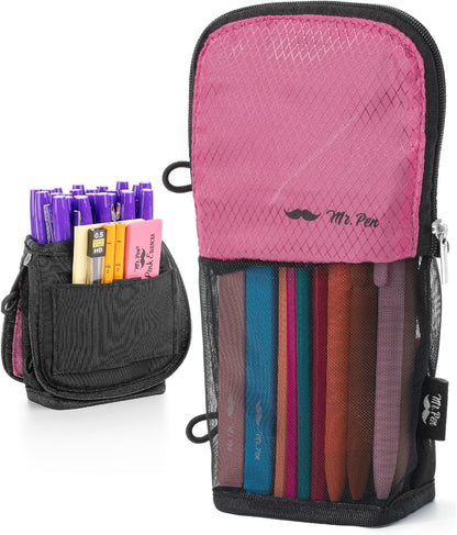 Mr. Pen- Standing Pencil Case Pouch, Sit & Lay Mesh-View Design, Black & Gray, Interior Pocket & 2 Elastic Binder Loops, Cute Pencil Case for Girls and Boys