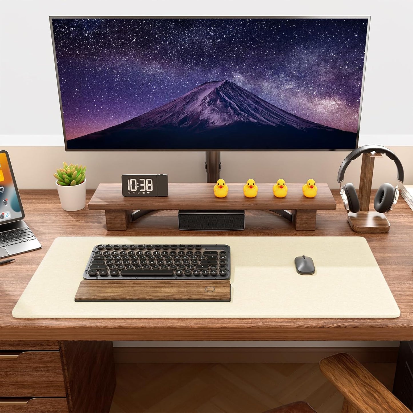 Auhoahsil Felt Desk Mat, Minimalist Large Mouse Pad XXL 35.5 x 15.7 in, Desk Matt for Desktop, Keyboard, Laptop, Computer, Office, Work from Home, Gaming, White