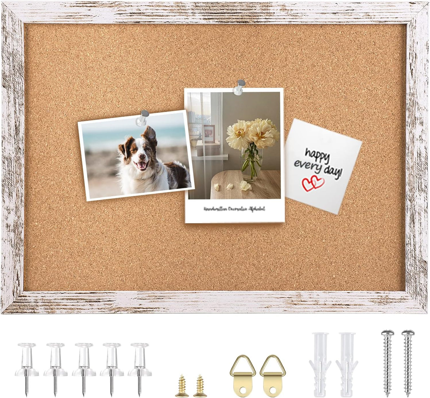 Cork Board Bulletin Board, 11.8x8.6 inches Mini Decorative Hanging Framed Cork Boards for Walls, Pin Board Vision Board for School Home Office, Bulletin Board with Wooden Frame(2230,WH,1p)