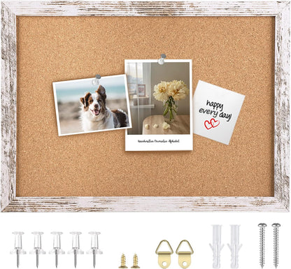 Cork Board Bulletin Board, 11.8x8.6 inches Mini Decorative Hanging Framed Cork Boards for Walls, Pin Board Vision Board for School Home Office, Bulletin Board with Wooden Frame(2230,WH,1p)