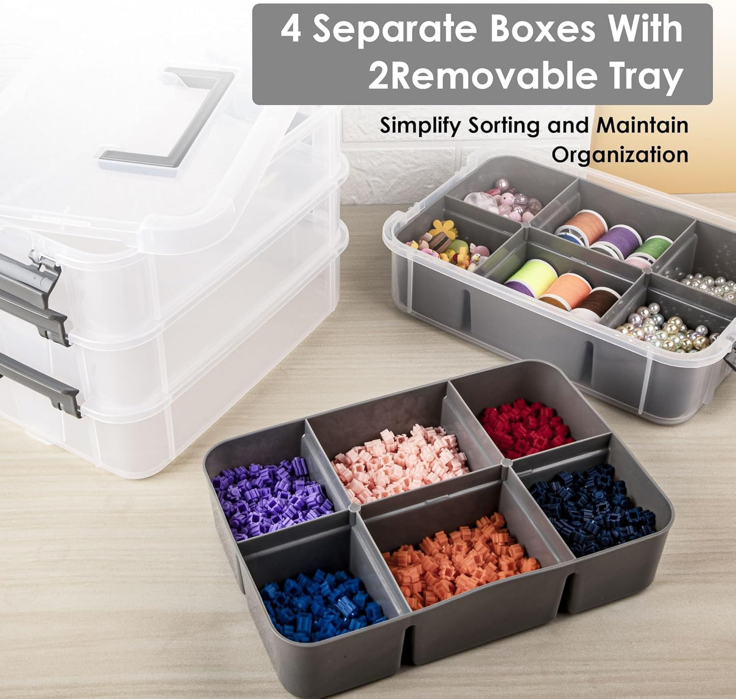 CraftGenes Art Supply Storage Organizer with 2 Removable Trays, 4-Layer 10QT Durable Craft Organizers and Storage for Sewing, Tool, Office Supplies, Art, Craft Supplies