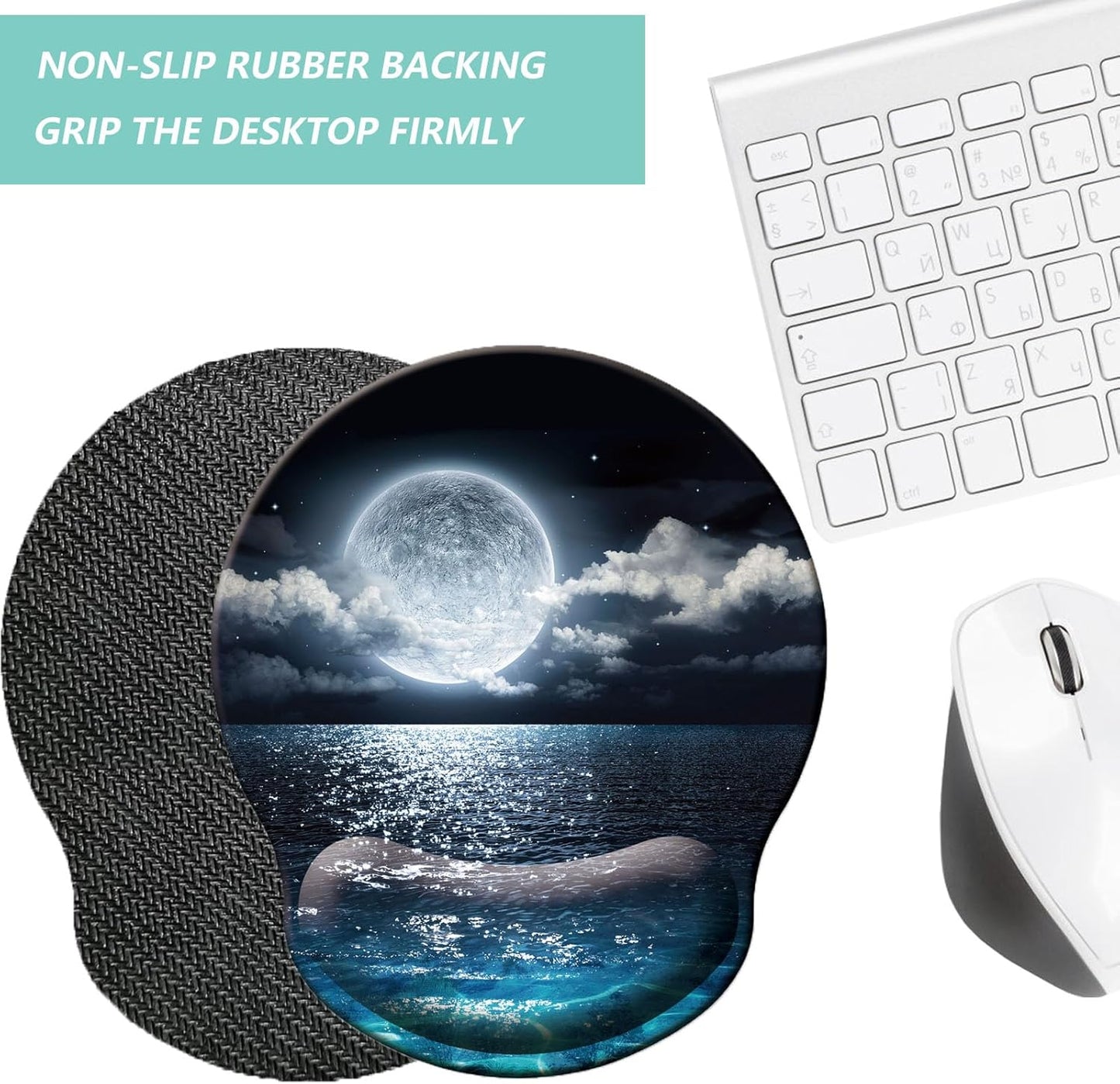 Mouse Pad with Wrist Support, Ergonomic Mouse Pad with Memory Foam Wrist Rest Cushion, Non-Slip Rubber Base Gaming Mice Pad for Home Office Computer Laptop, Flowers Grass