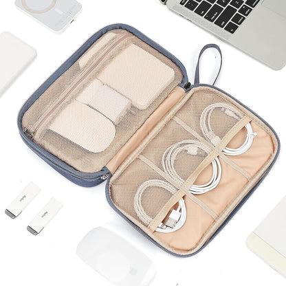 NISHEL Travel Cord Organizer Case, Double Layers Tech Electronic Bag, Essentials for Charger, Cable, Phone, Flash drive, Medium, Pink