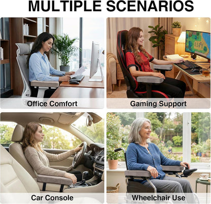Smiry Ergonomic Office Chair Armrest Pads, Memory Foam Arm Rest Covers, Non-Slip Armrest Cushion with Adjustable Buckles and Straps, Elbow Relief for Desk, Gaming & Wheelchair (Black, Set of 2)