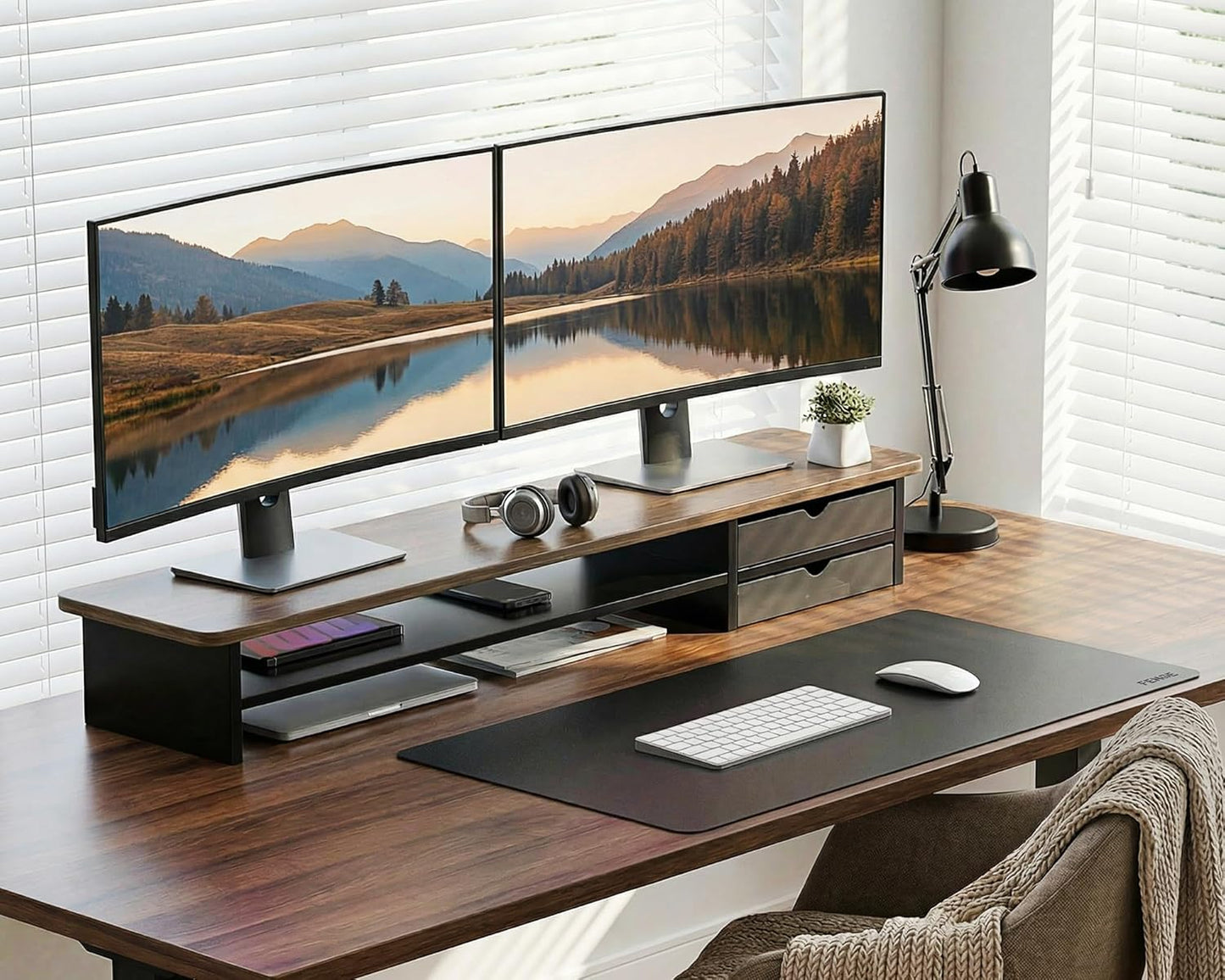 Fenge Desk Pad Mat, Water Resistant Mouse Pad, Double-Sided Mouse Mat with Anti-Slip Cork Base, Faux Leather Desk Blotter for Home Office, Laptop, Mouse, 23.6 x 13.8 Inches, Black