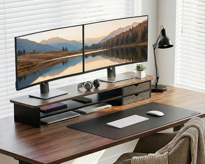 Fenge Desk Pad Mat, Water Resistant Mouse Pad, Double-Sided Mouse Mat with Anti-Slip Cork Base, Faux Leather Desk Blotter for Home Office, Laptop, Mouse, 23.6 x 13.8 Inches, Black