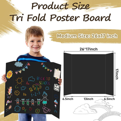 PSHVYM 4 Pcs Trifold Poster Board, 26 x 17 inches Poster Board with Double Sided Tapes and Cardboard, Corrugated Presentation/Display Board for School Project, Science Fair, Business