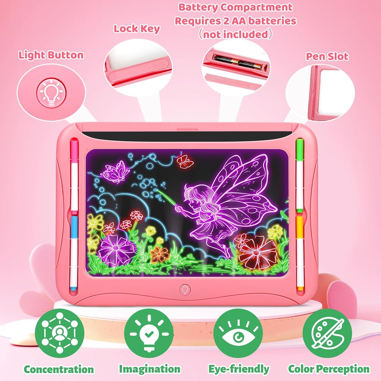LED Drawing Board, Magic Kids Toys for Boys 4-6, Christmas Birthday Gifts, Light Up Tracing Pad, 9 Double-Sided Cards, 6 Markers, Glow in The Dark Doodle Writing Tablet, Learning Toy Arts Crafts Kits