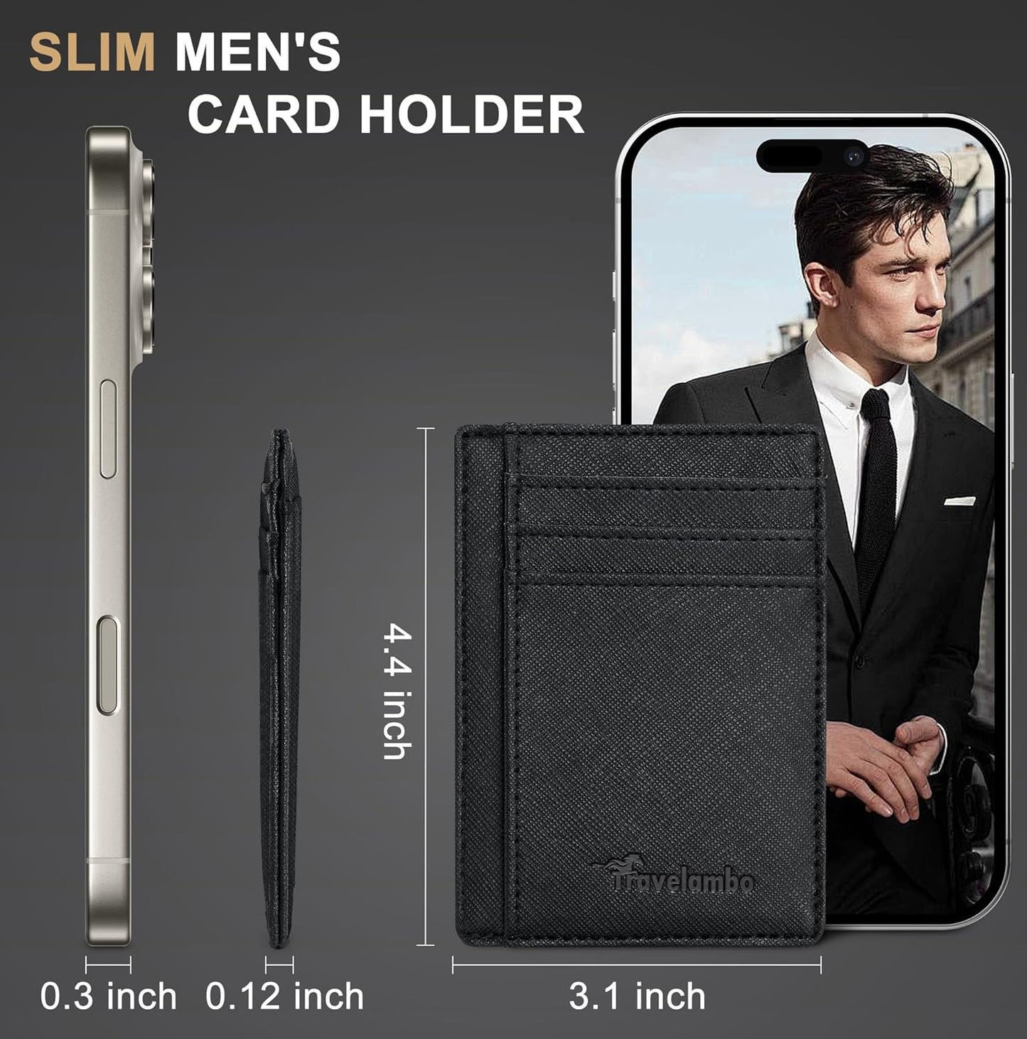 Travelambo Slim Wallet Front Pocket Minimalist Leather RFID Blocking Medium Size