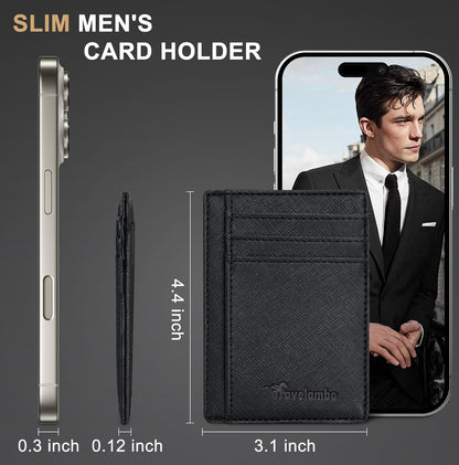 Travelambo Slim Wallet Front Pocket Minimalist Leather RFID Blocking Medium Size