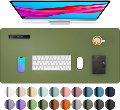 Aothia Leather Desk Pad Protector, Mouse Pad, Office Desk Mat, Non-Slip PU Leather Desk Blotter, Laptop Desk Pad, Waterproof Desk Writing Pad for Office and Home(Dark Blue,31.5" x 15.7") - Colors B