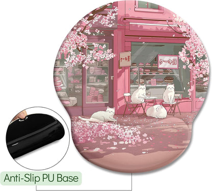 LIMKRIAN Cat Ergonomic Mouse Pad with Wrist Rest, Gaming Mouse Pad with Wrist Support, Funny Mouse Pads for Desk, Computer Mousepad with Non-Slip Pain Relief PU Base, Cute Office Desk Accessories