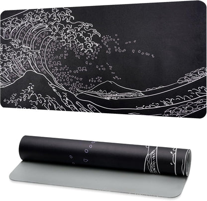 Dual-Sided Desk Pad, Large Mouse Pad - Natural Cork & PU Leather Non-Slip Waterproof Desk Mats for Office and Home (Blue, 31.5" x 15.7")