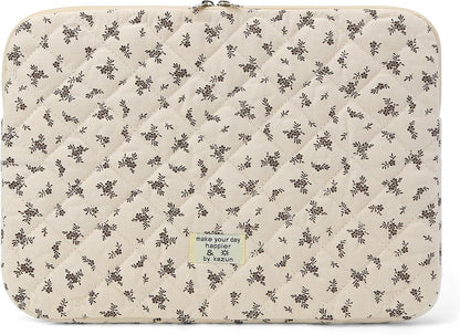 Puffy Laptop Sleeve 13 Inch Cute Quilted Laptop Protective Case Padded Floral Computer Sleeve for MacBook (A-Blue, 13 Inch)