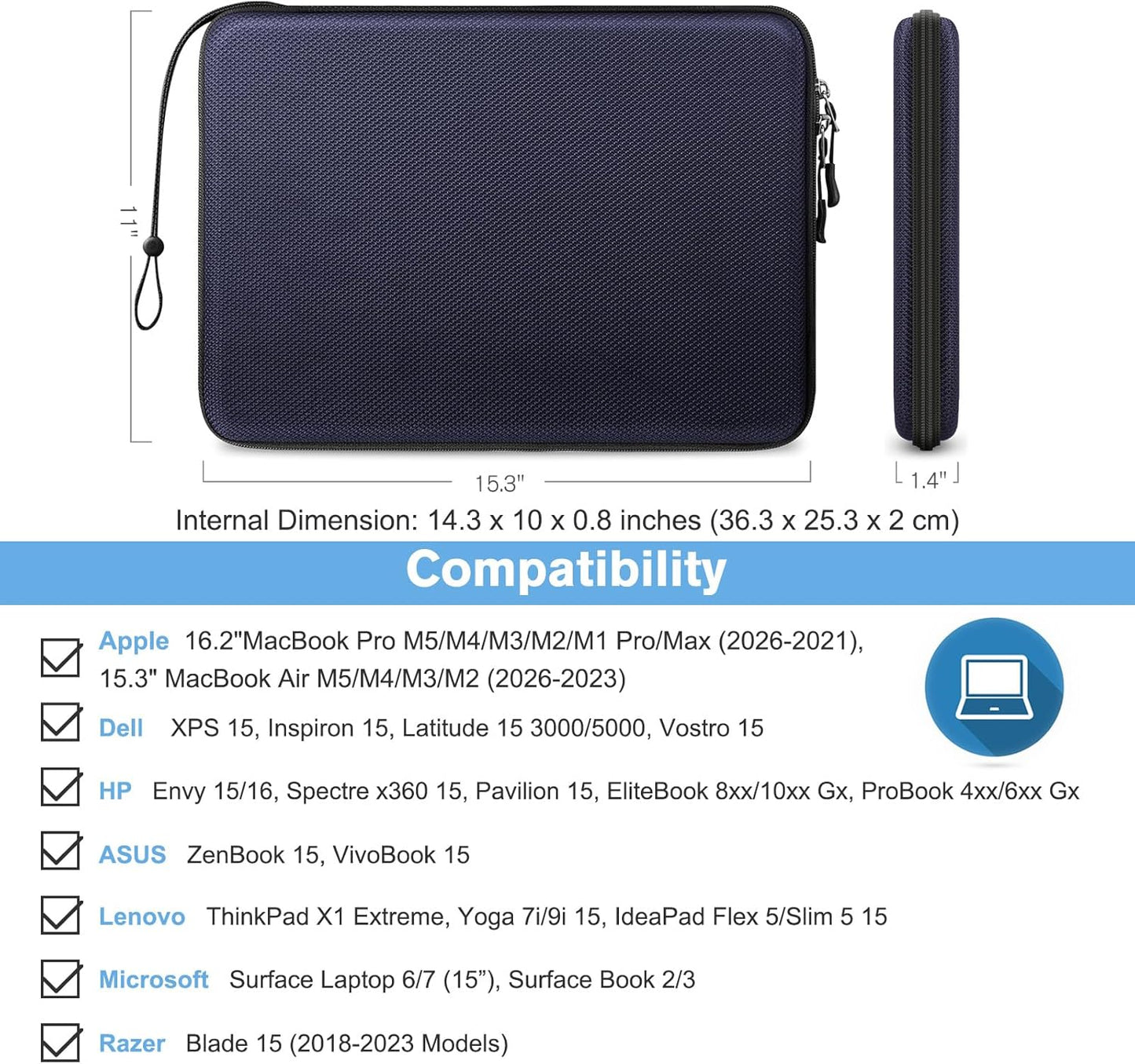FINPAC Hard Laptop Sleeve Case for MacBook Neo A18 Pro,13 inch MacBook Air 2026 M5/M4/M3/M2/M1,14 inch MacBook Pro 2026 M5/M4/M3/M2 Pro/Max,Waterproof Case for Dell,Surface Laptop,HP,Acer,Black | Hard