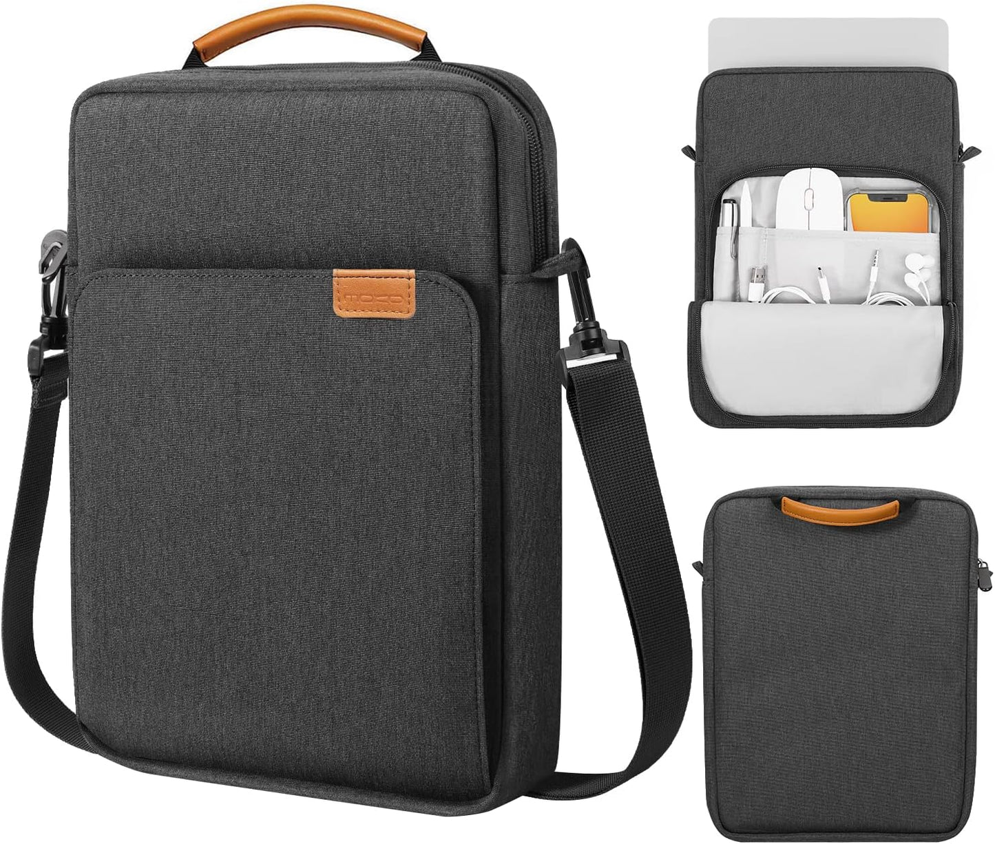 MoKo 13 Inch Tablet Sleeve Bag, Fits with 13 Inch New iPad Pro M5 & Air M4/M3, iPad Pro 12.9 M2&M1,Surface Laptop Go 12.4,Galaxy Tab S8+/S9+ 12.4,Handle Carrying Case with Shoulder Strap,Black &Gray