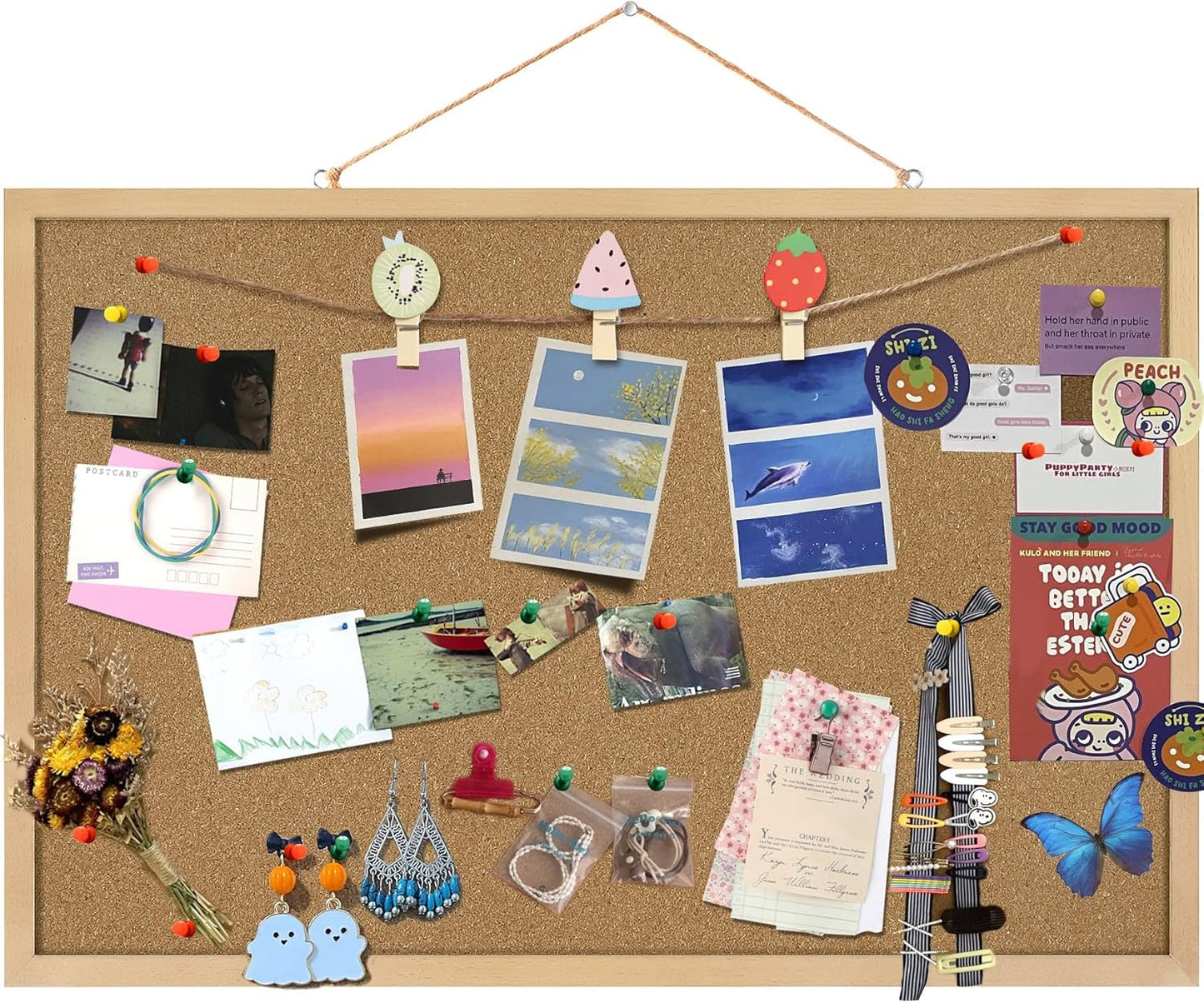 FEBSNOW Cork Board Bulletin Board 15.7 x 12 Inches with Rectangle White Frame Hanging Pin for Office Home Message Board or Vision Board Decoration