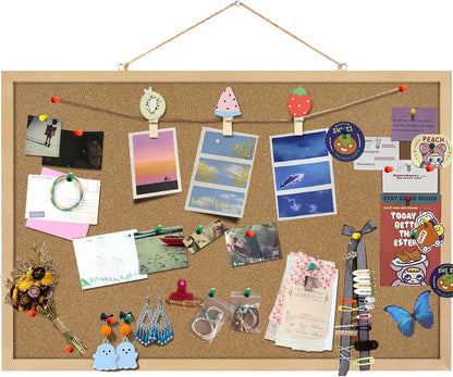 FEBSNOW Cork Board Bulletin Board 15.7 x 12 Inches with Rectangle White Frame Hanging Pin for Office Home Message Board or Vision Board Decoration