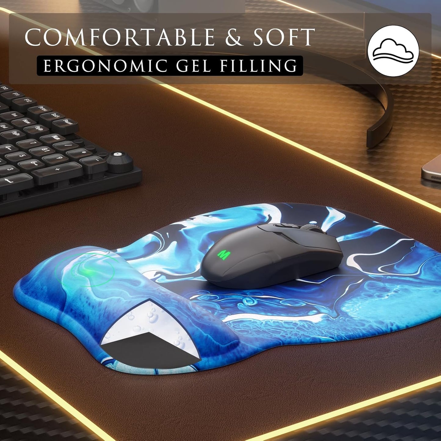 MROCO Ergonomic Mouse Pad with Gel Wrist Rest, Smooth Wrist Support Surface, Non-Slip PU Base for Pain Relief, Comfortable Mousepad for Computer, Laptop, Office & Home, 9.4 x 8.1 in, Black