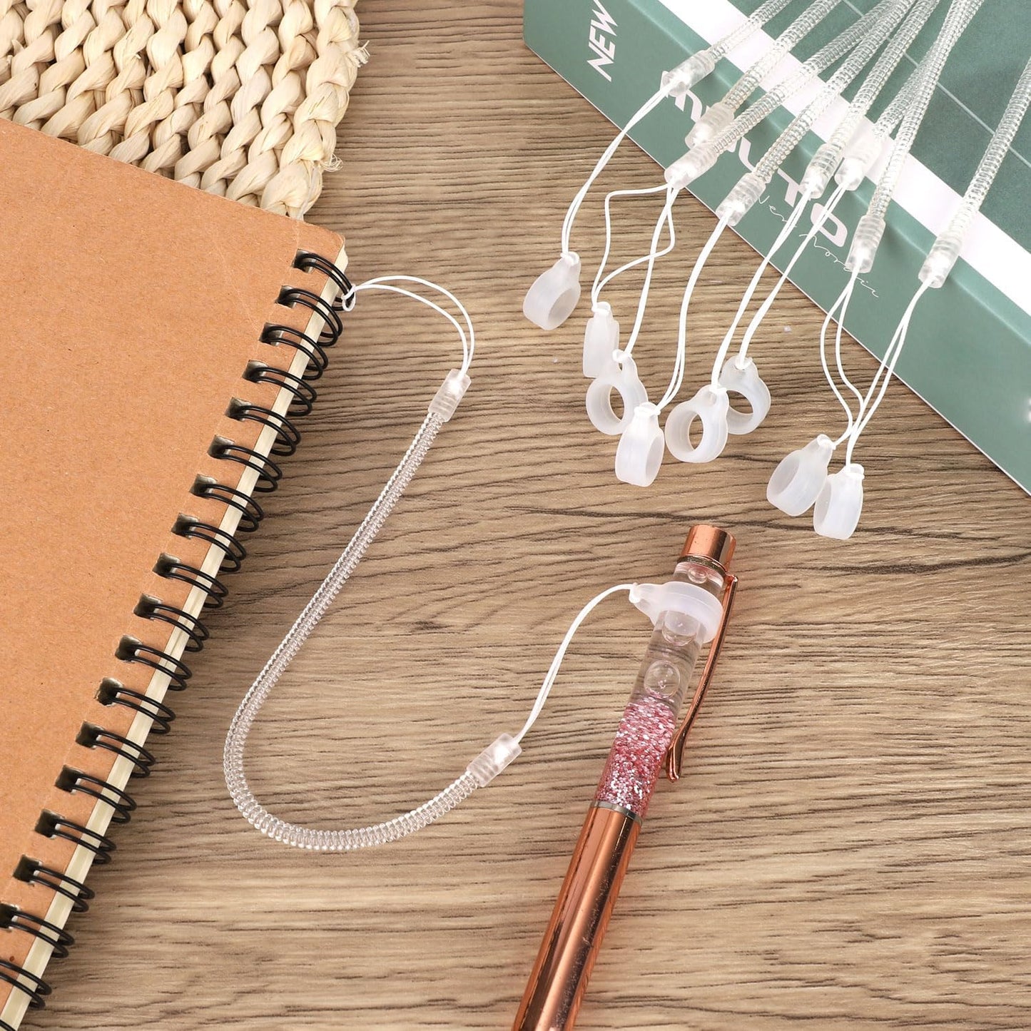 10pcs Pen Lanyards, Elastic Lanyard Tether with Silicone Rings Retractable Stylus Tether Clipboard Pen Strap Tablet Holder Anti-Lose Leash for Tethering Stylus to Touchscreen