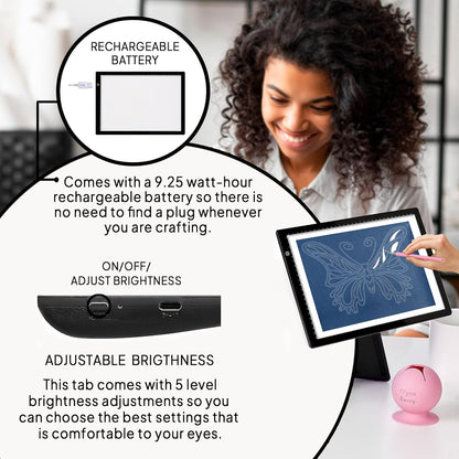 iVyne Rechargeable A4 Light Pad for Tracing & Weeding - LED Light Board for Weeding Vinyl - for Cricut Vinyl Weeding Tools - Ultra-Thin & Portable - Perfect for Artists & Crafters - Pink