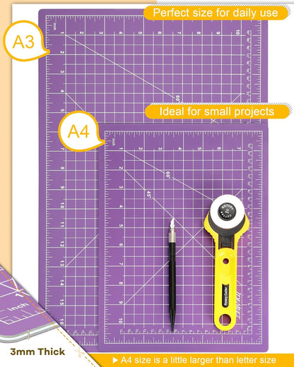 Density-upgraded 18"x12" Self Healing Cutting Mat, Idemeet Rotary Sewing Mat for Crafts, 5-Ply Blade Table Protector Cut Board for Fabric Leather Cutting Quilting Modeling Hobby Project, A3, Black