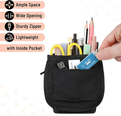 Mr. Pen- Standing Pencil Case Pouch, Sit & Lay Mesh-View Design, Black & Gray, Interior Pocket & 2 Elastic Binder Loops, Cute Pencil Case for Girls and Boys