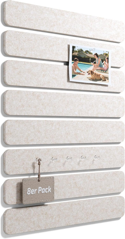 Fluxynara Cork Board Alternative Felt Strip Board 8-Pack 13"x2", Office Pin Board with 50 Push Pins, Adhesive Install for Bedroom Door & Home Office(Linen Dusk)