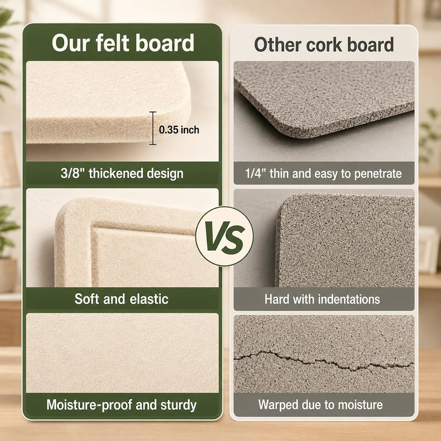 Large Felt Bulletin Board for Wall, 24"x18" Frameless Picture Board, Soft Felt Cork Board for Office, Home Planning & Office Wall Decor, Easy Install Pin Board