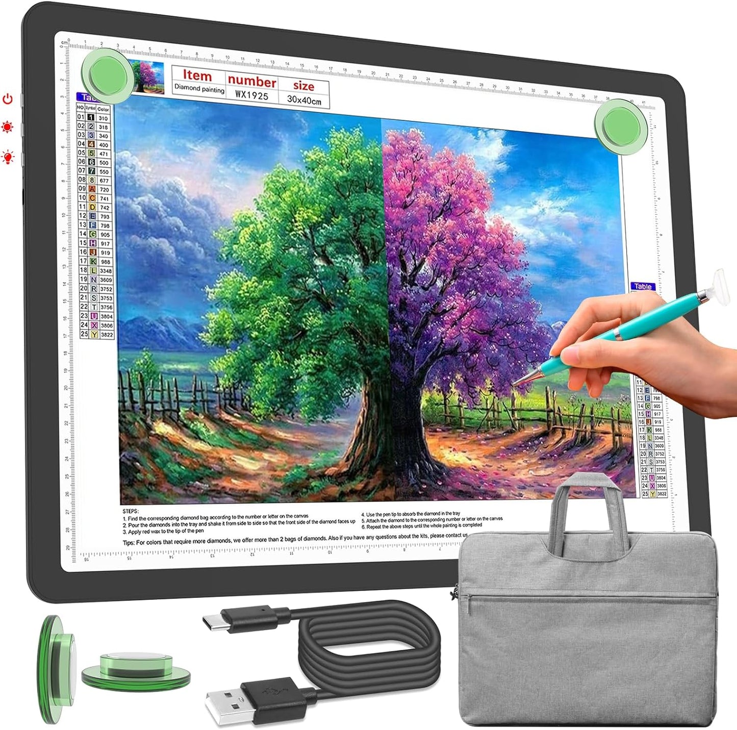 Phylosal Rechargeable A3 LED Light Pad for Diamond Painting, Ultra-Thin Magnetic Tracing Light Box for Drawing, Diamond Art Light Board with Side Button, Super Bright Light Table for Sketching (White)