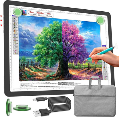 Phylosal Rechargeable A3 LED Light Pad for Diamond Painting, Ultra-Thin Magnetic Tracing Light Box for Drawing, Diamond Art Light Board with Side Button, Super Bright Light Table for Sketching (White)
