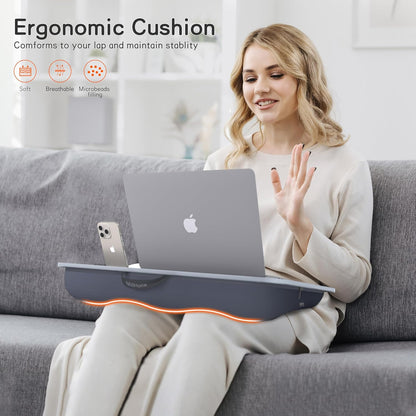 Lap Desk with Cushion, Fits up to 17 inch Laptop, Pillow Designed, Portable Laptop Stand with Tray, Pad & Phone Holder, Home Office for Bed/Couch/Car/Reading/Writing,MillHome (Black)