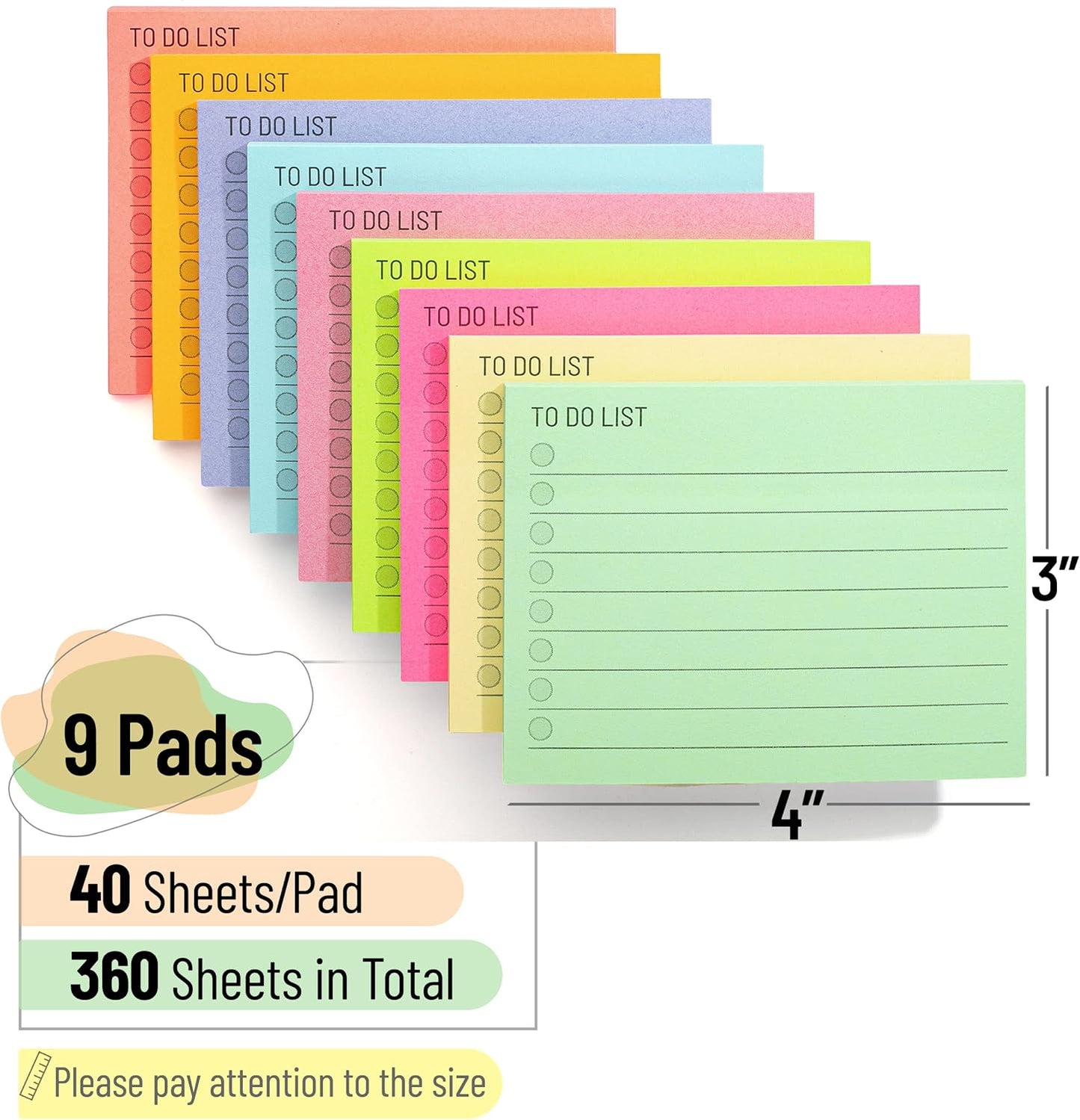Mr. Pen- to Do List Sticky Notes, 3” x 5”, 9 Pads, 360 Sheets, Lined Checklist Sticky Pads with Smooth Writing, Easy Peel-Off, Thick Paper for Planning, Office, School & Daily Tasks