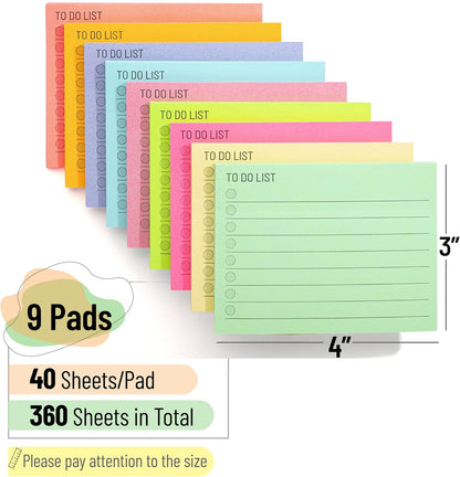 Mr. Pen- to Do List Sticky Notes, 3” x 5”, 9 Pads, 360 Sheets, Lined Checklist Sticky Pads with Smooth Writing, Easy Peel-Off, Thick Paper for Planning, Office, School & Daily Tasks