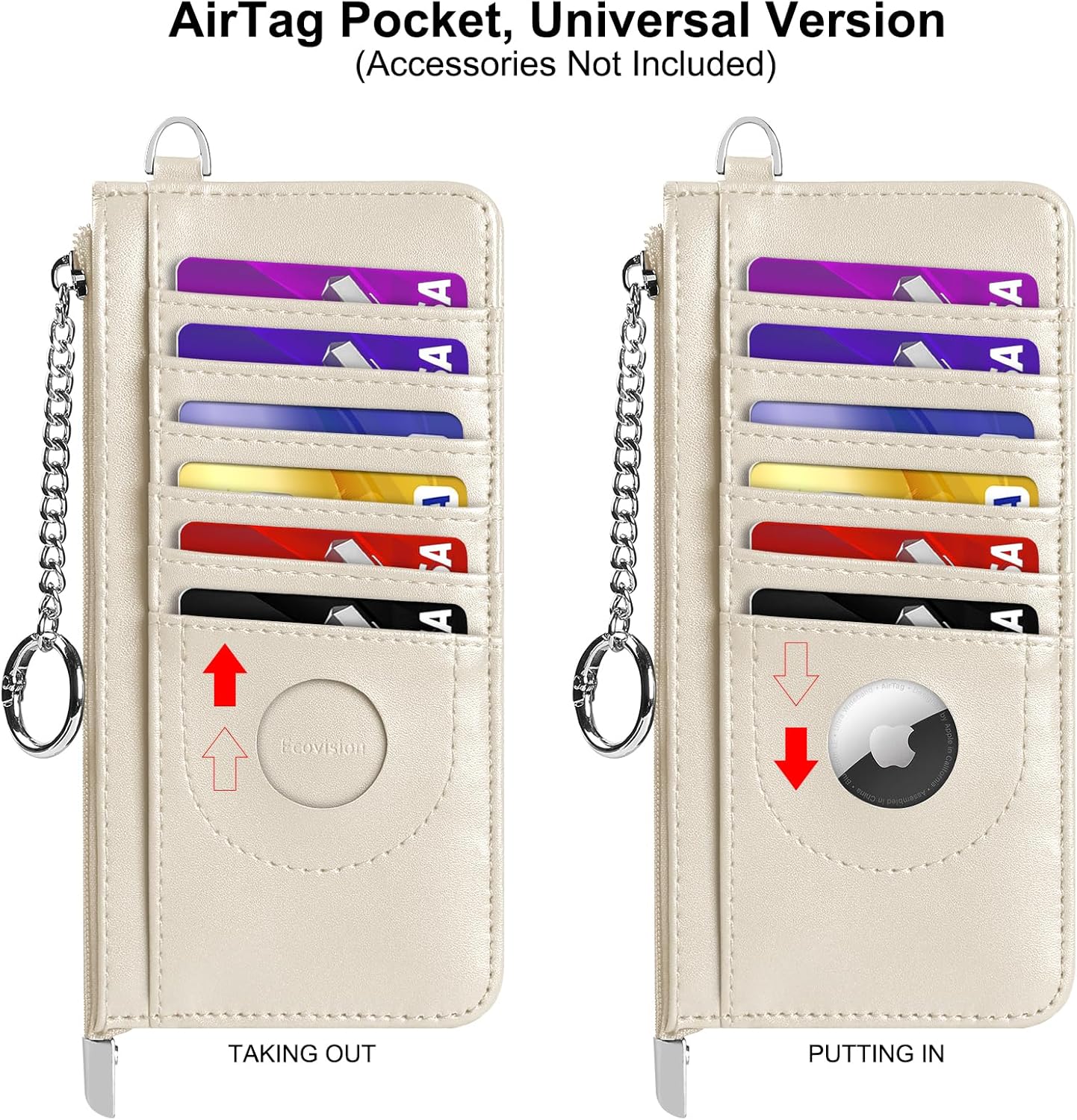 RFID Blocking Slim Credit Card Holder Wallet with Zipper Money Pocket & Keychain, Slim Airtag Wallet for Men Women