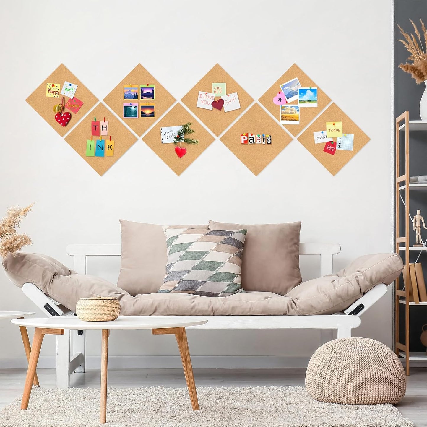 Cork Board Tiles - 4 Packs Adhesive Corkboards for Wall, Small Cork Board Squares Decorative for Office, School & Home